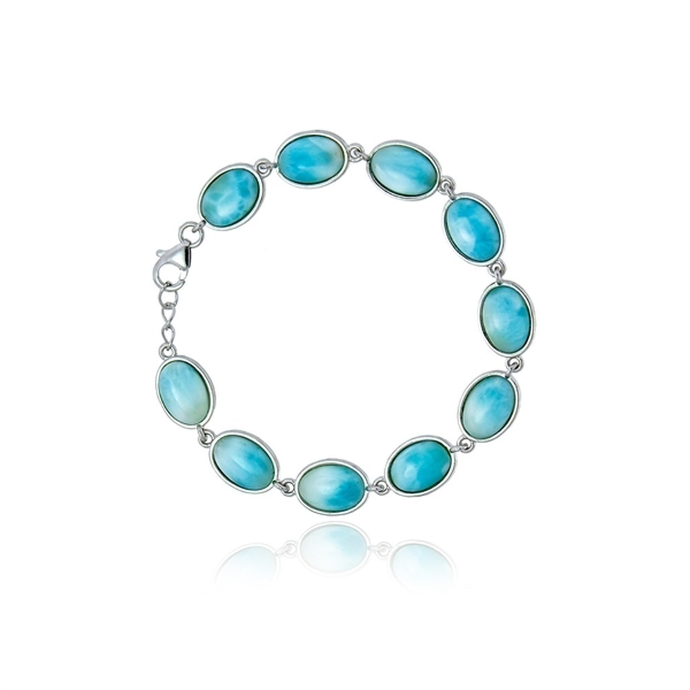 925 Sterling Silver Larimar Oval Discs Toggle Bracelet Lobster Lock 13.58 gm